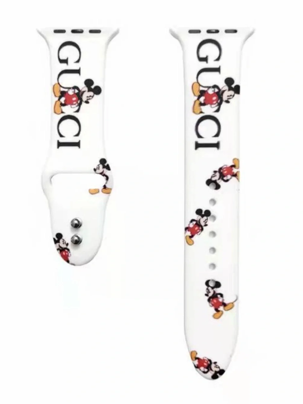 Gucci Beige Mickey Mouse Printed‎ Watch Strap with Red and Yellow Accents